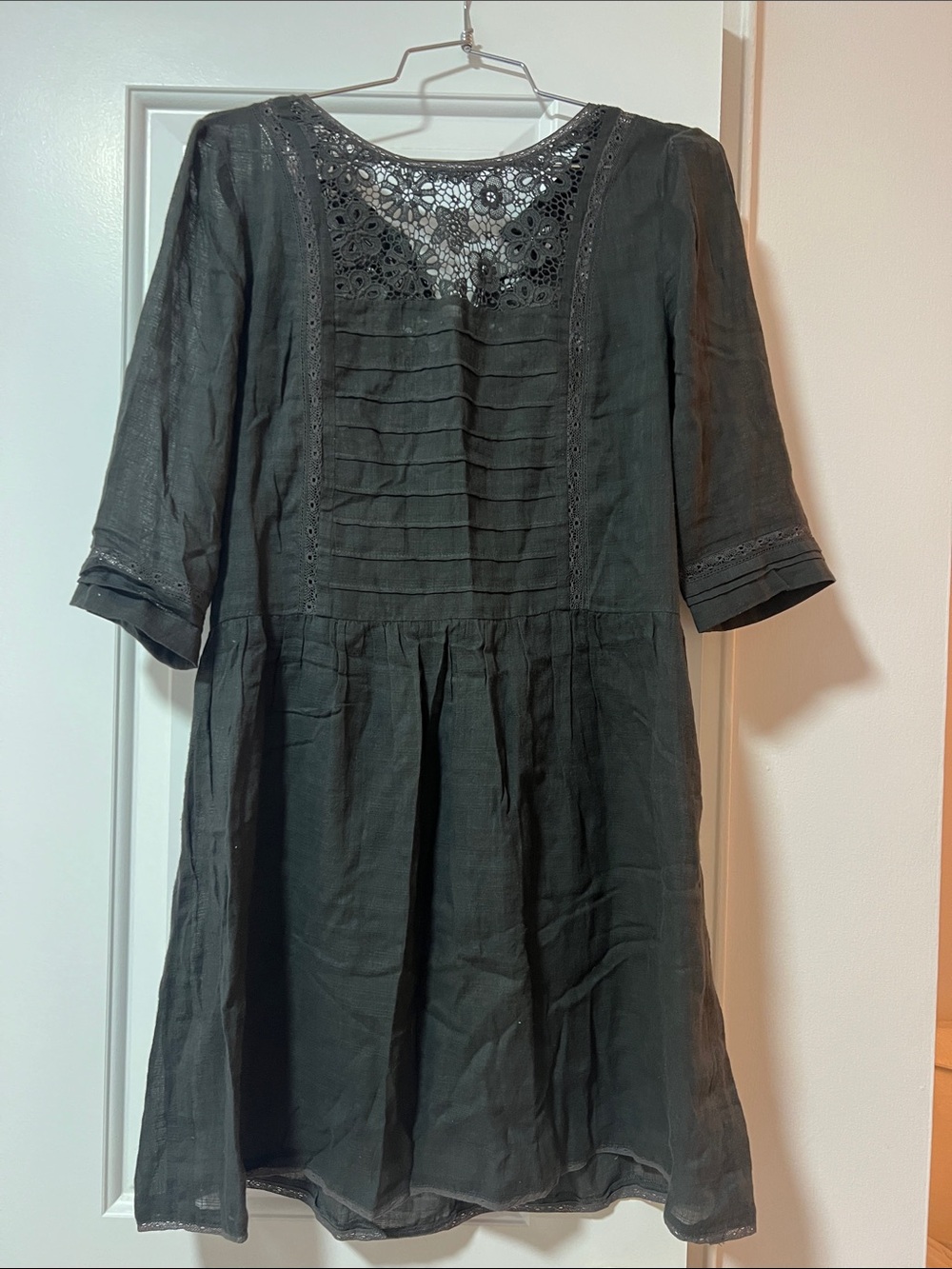 J. Crew Black Lace-Yoke Pintuck Mini Dress